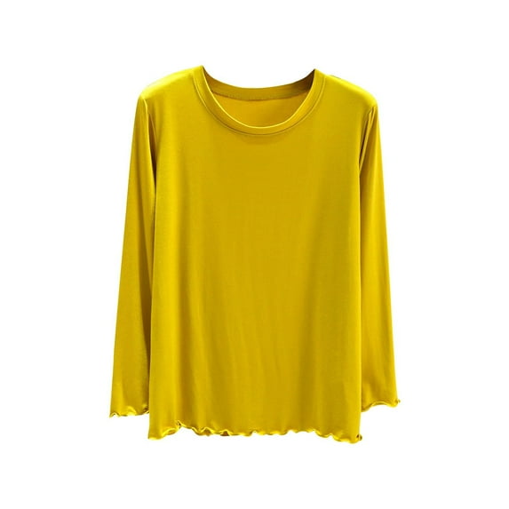 Giftesty Ladies' Basic Long Sleeve Undershirt, Solid Color Round Neck Top for Seamless Layering Under All Your Outfits