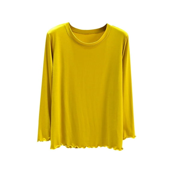 Giftesty Ladies' Basic Long Sleeve Undershirt, Solid Color Round Neck Top for Seamless Layering Under All Your Outfits