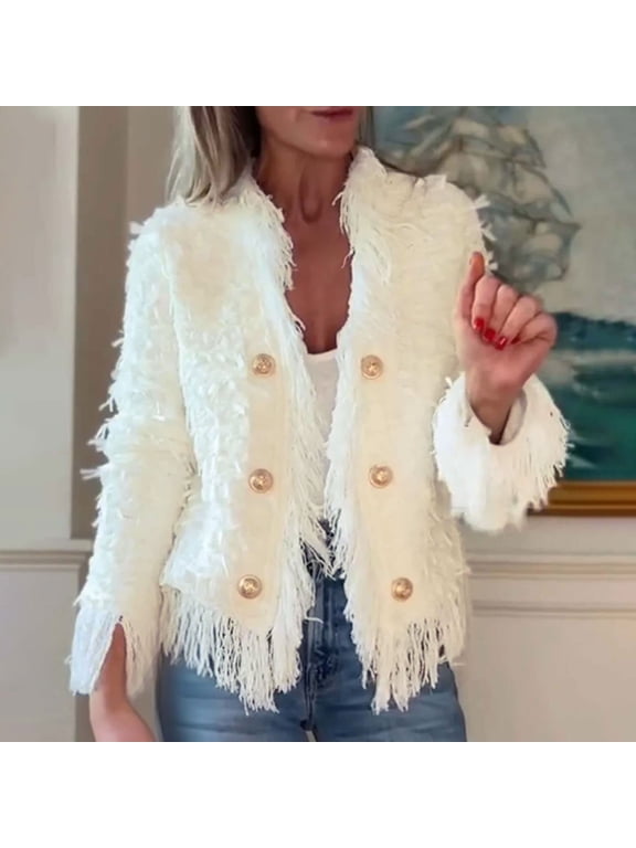 Ladies' Fashionable Tassel Detail Jacket, Elegant Long Sleeve Top for Evening Wear