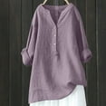 thumbnail image 1 of Turilly Long Sleeved Shirts for Women Women's Linen Shirt Roll-Up Sleeve Tops Button Irregular Tunic Pockets Blouse, 1 of 6