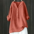 thumbnail image 1 of Turilly Long Sleeved Shirts for Women Women's Linen Shirt Roll-Up Sleeve Tops Button Irregular Tunic Pockets Blouse, 1 of 6