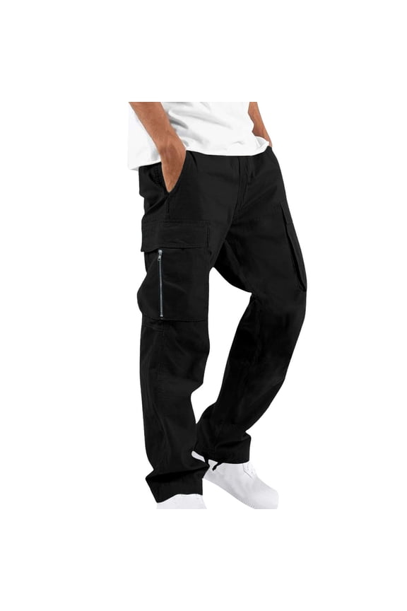 Giftesty Men Casual Solid Multiple Pockets Outdoor Straight Type Fitness Pants Cargo Pants Trousers