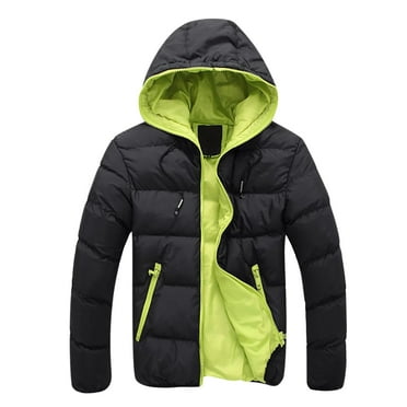 Giftesty Men Coats Clearance Rollbacks Men's Casual Autumn and Winter Color Contrast Thick Hooded Cotton Jacket