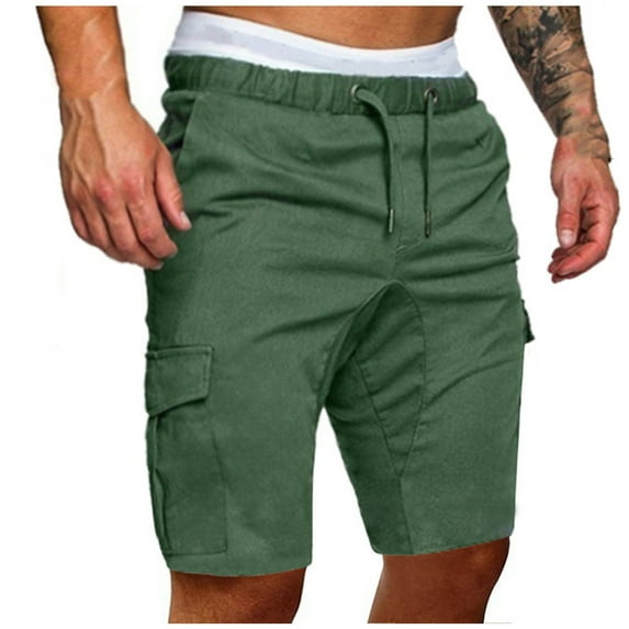 Giftesty Men Pants Clearance,Man Solid Elastic Waist Mid Waist Loose Pockets Bandage Short Pants