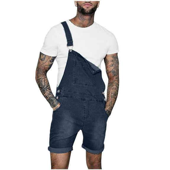 Giftesty Men Pants Clearance,Men Casual Solid Breast Pocket Denim Shorts Straight Type Overalls