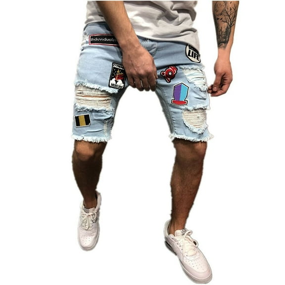 Giftesty Men Pants ,Men Cotton Distressed Denim Shorts Ripped Jeans Casual Holes Pants Summer Short
