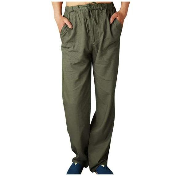 Giftesty Men Pants Clearance,Men Cotton linen Plus Size Casual Elastic Waist Pockets Long Pants