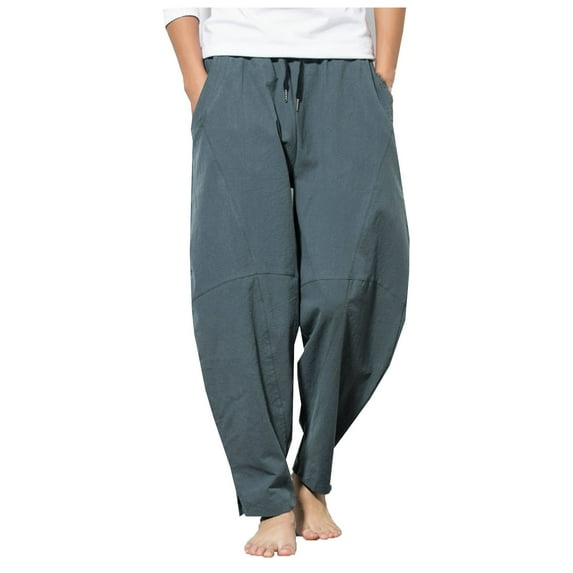 Giftesty Men Pants Clearance,Men's Casual Loose Cotton Linen Pure Color Pocket Comfort Long Pant