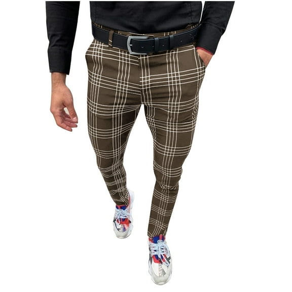 Giftesty Mens Cargo Pants Men Dress Pants,Casual Plaid Flat-Front Skinny Business Pencil Long Pants Pocket