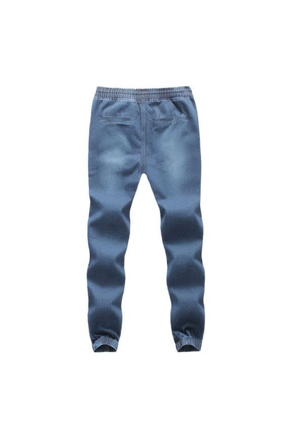 Mens Cargo Pants Men's Casual Autumn Denim Cotton Elastic Draw String Work Trousers Jeans Pants