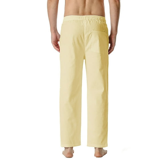 Giftesty Mens Cargo Pants Clearance Men's Linen Loose Casual Elastic Waist Pants Yoga Pants Home Pants