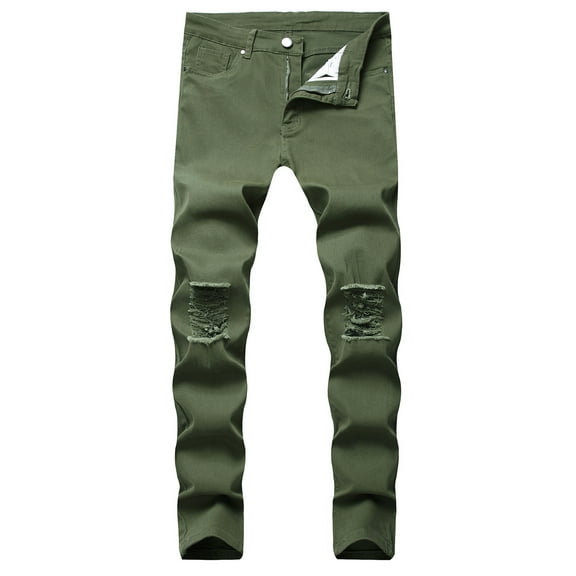 Giftesty Mens Cargo Pants Clearance Men's New Tight-Fitting Ripped Straight Hip-Hop Stretch Motorcycle Denim Trouser