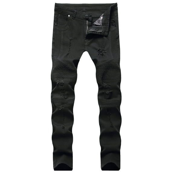 Giftesty Mens Cargo Pants Clearance Men's New Tight-Fitting Ripped Straight Hip-Hop Stretch Motorcycle Denim Trouser