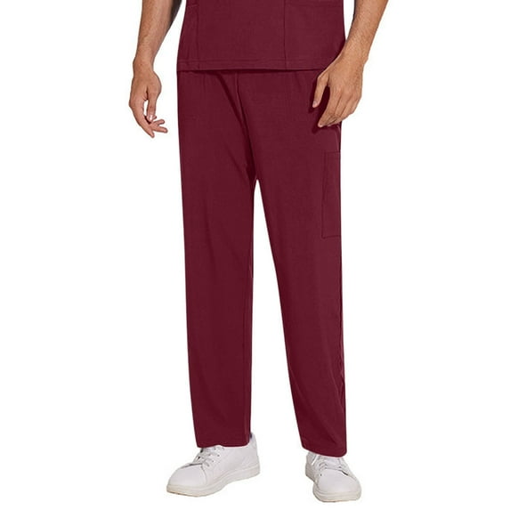 Giftesty Nursing Scrubs for Men Pants Solid Color Straight Draw Rope Elastic Waist Pant with Pockets Nursing Uniform