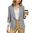 thumbnail image 1 of Giftesty Open Front Jacket Women 3/4 Ruched Sleeve Blazer, Business Casual Lapel Work Suit Jacket with Pockets, 1 of 9