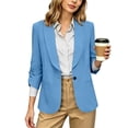 thumbnail image 1 of Giftesty Open Front Jacket Women 3/4 Ruched Sleeve Blazer, Business Casual Lapel Work Suit Jacket with Pockets, 1 of 9