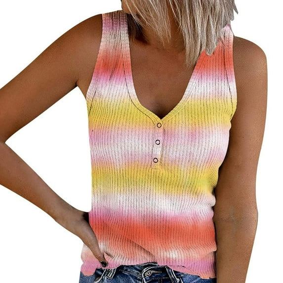 Giftesty Orange Tank Top for Women Women's Summer Fashion V-neck T-Shirt Casual Sleeveless Printing Tank Vest Tops