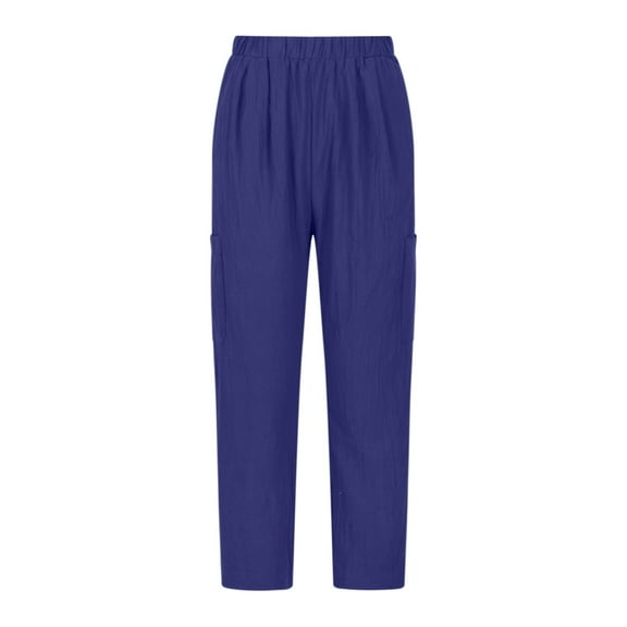 Giftesty Womens Pants Women Summer Pants Casual Pure Color Elastic Waist Linen Pockets Pants