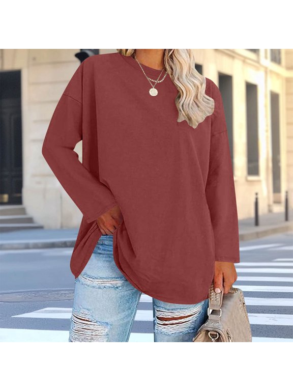Plus Size Clothes for Women Trendy Tops Casual Long Sleeve T-Shirt Fashion Round Neck Blouses Shirts