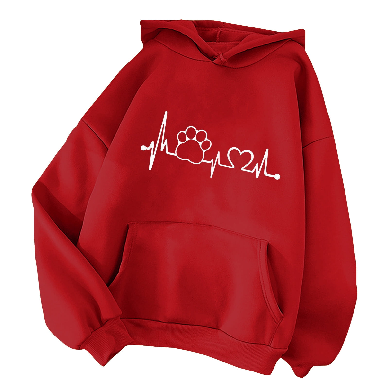 Giftesty Plus Size Fall Tops Women s Long Sleeved Dog Paw Print Printed Hooded Pocket Sweater Walmart