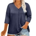 thumbnail image 1 of Giftesty Plus Size Women Tops V Neck 3/4 Sleeve Casual Button T-Shirts Loose Basic Tunic Tees, 1 of 6