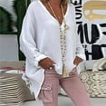thumbnail image 1 of Giftesty Plus Size Women's Cotton Linen V-Neck Tunic, Loose Long Sleeve Casual Blouse, Roll-Up Sleeve Summer Shirt, 1 of 4