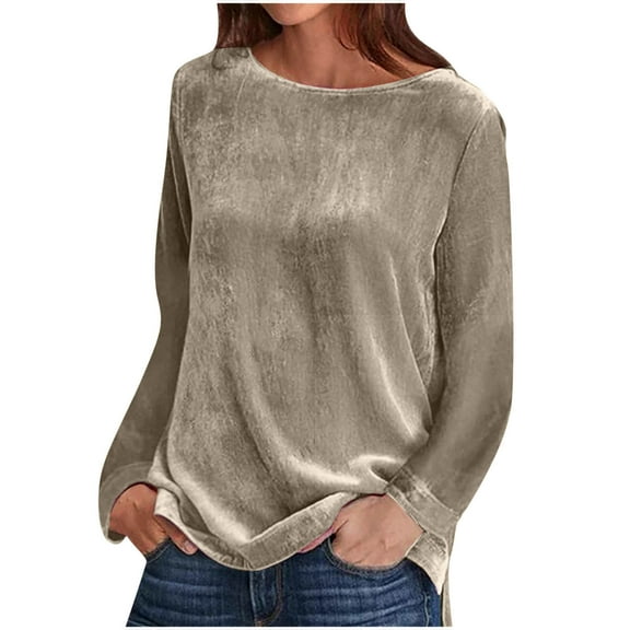 Inleife Plus Size Womens Shirts Fashion Women Round Neck Pullovers Solid Long Sleeve Casual Shirt Blouse Tops