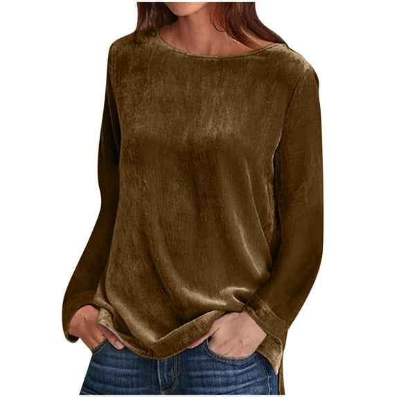 Giftesty Plus Size Womens Shirts Clearance Fashion Women Round Neck Pullovers Solid Long Sleeve Casual Shirt Blouse Tops