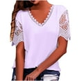 thumbnail image 1 of Giftesty Spring Clearance Deals! Women Casual Solid Short Sleeve V-Neck Lace Stitching Pullover Blouse T-shirt Tops, 1 of 6