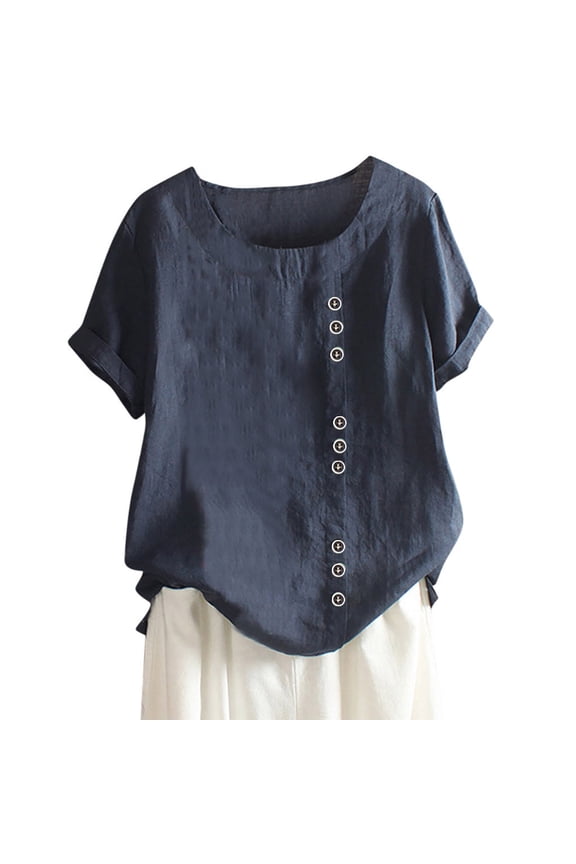 Giftesty Spring Clothes for Women 2024 Womens Casual Loose Button Linen Plus Size Daily Boho Tanic T-shirt Blouse Tops