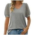 thumbnail image 1 of Giftesty Spring Tops for Women 2024 Fashion Woman Causal V-Neck Vintage Solid Blouse Short Sleeve T-Shirt Summer Tops, 1 of 9