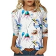 thumbnail image 1 of Giftesty Spring Tops for Women 2024 Women's Fashion Printed T-shirt Mid-length 3/4 Sleeves Blouse Round Neck Casual Tops, 1 of 5