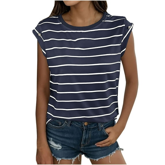 Inleife Striped Shirts Women Women's Fashion Printed Short Sleeves Blouse Round Neck Casual Tops