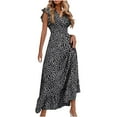 thumbnail image 1 of Giftesty Summer Dresses for Women Clearance Deals Women's Spring and Summer New V-neck Waist Full Skirt Ruffled Elegant Dress Women's Sleeveless V-neck Ankle Dress, 1 of 8