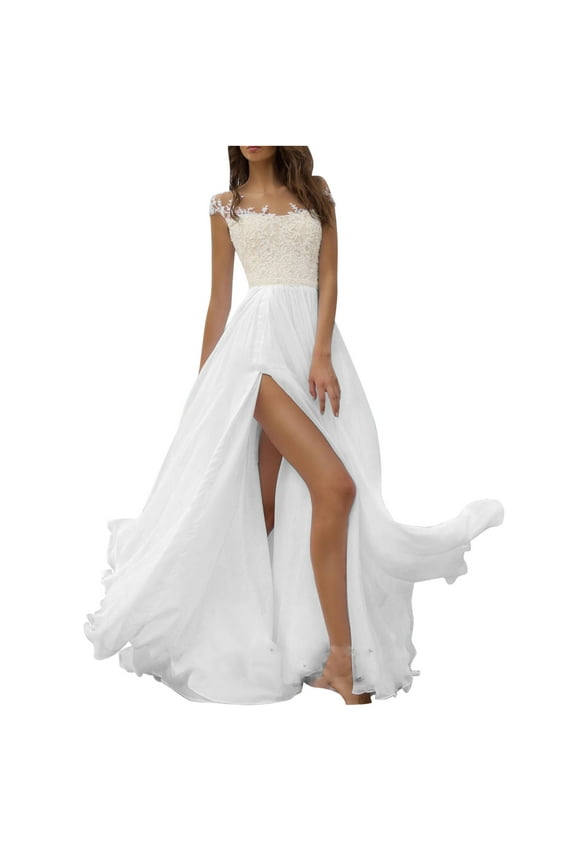 Summer Dresses for Women Spring/Summer Sleeveless Lace Chiffon Ball White Evening Dress with A Wide Open Hem Dress Wrapped Chest Dress Long Dress