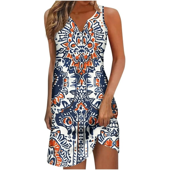 Giftesty Summer Dresses for Women 2024 New Women's Printed V-neck Chest Button Sleeveless Dress