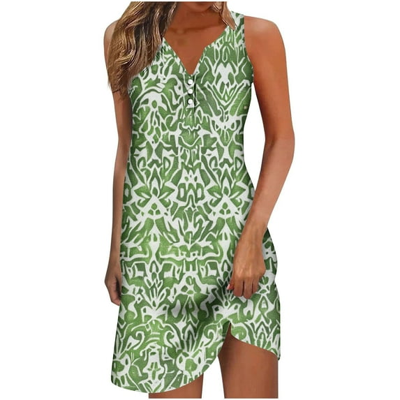 Giftesty Summer Dresses for Women 2024 New Women's Printed V-neck Chest Button Sleeveless Dress