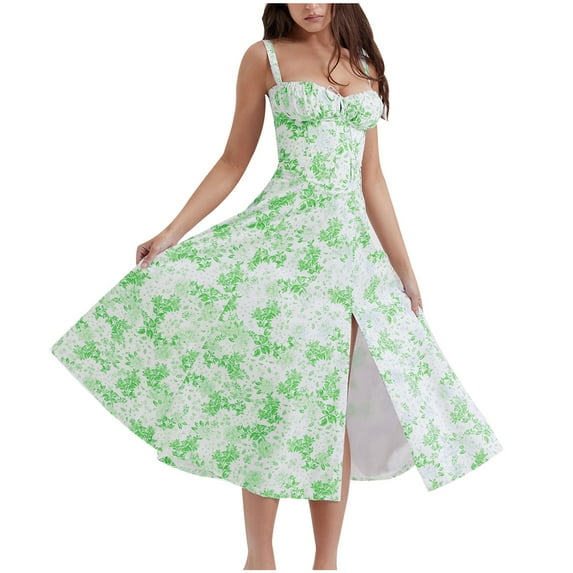 Giftesty Summer Dresses for Women Fashion Women Summer Printing V-Neck Sleeveless Loose Sleeveless Suspender Dress