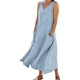 thumbnail image 1 of Giftesty Summer Dresses for Women New Women's Sleeveless Cotton Linen Round Neck with Chest Button Design Long Dress, 1 of 4