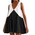 thumbnail image 1 of Giftesty Summer Dresses for Women Clearance Deals Women Casual Loose Patchwork Color Pleated Sleeveeless V-Neck Dress with Pocket, 1 of 7