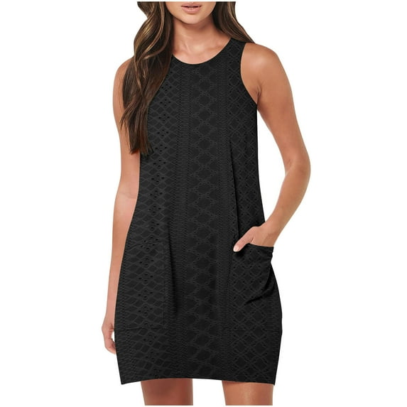 Giftesty Summer Dresses for Women Women Fashion Summer Solid Color Sleeveless Round Neck Pocket Dress