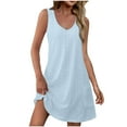 thumbnail image 1 of Giftesty Summer Dresses for Women Casual with Pockets Summer Dress Solid Color V-Neck Mini Dresses, 1 of 1