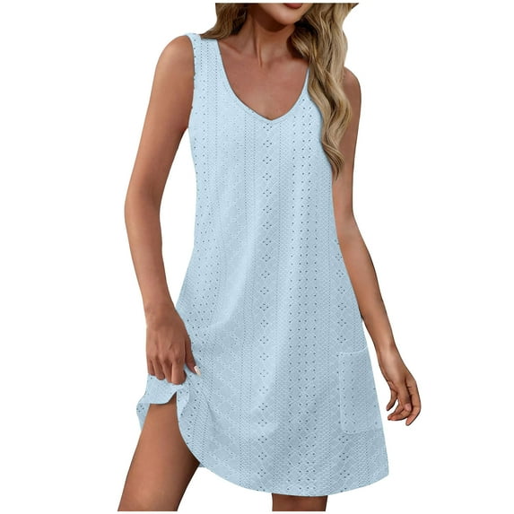 Giftesty Summer Dresses for Women Casual with Pockets Summer Dress Solid Color V-Neck Mini Dresses