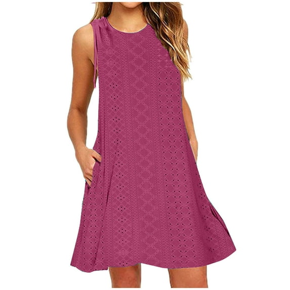 Giftesty Summer Dresses for Women Clearance Deals Women's Fashion Casual Round-Neck Vintage Sleeveless Print Dresses with Pockets