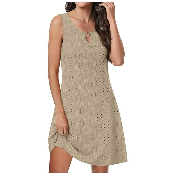 Giftesty Summer Dresses for Women Fashion Casual Round-Neck Vintage Sleeveless Print Dresses