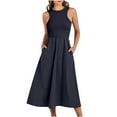 thumbnail image 1 of Giftesty Summer Dresses for Women Fashion Sexy Solid Sleeveless Round Neck Pleated Dresses Mid-Calf Dress Long Dress, 1 of 5