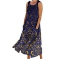 thumbnail image 1 of Giftesty Summer Dresses for Women Sleeveless Cotton and Linen Round Neck Printed Long Dress with Pocket, 1 of 5