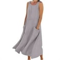 thumbnail image 1 of Giftesty Summer Dresses for Women Sleeveless Cotton and Linen Round Neck Solid Color Long Dress with Pocket, 1 of 5