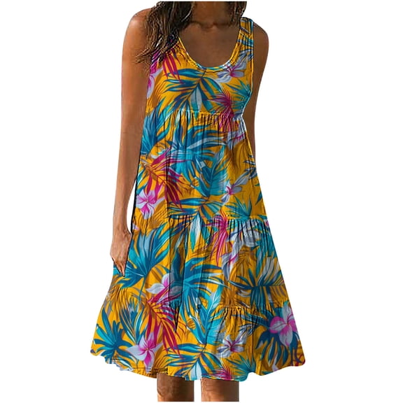 Giftesty Summer Dresses for Women Summer Casual Loose Sleevless Crew Neck Dress
