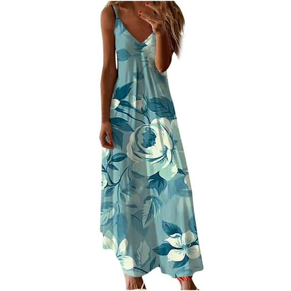 Giftesty Summer Dresses for Women Summer Print Casual Loose Sleevless V-Neck Dress